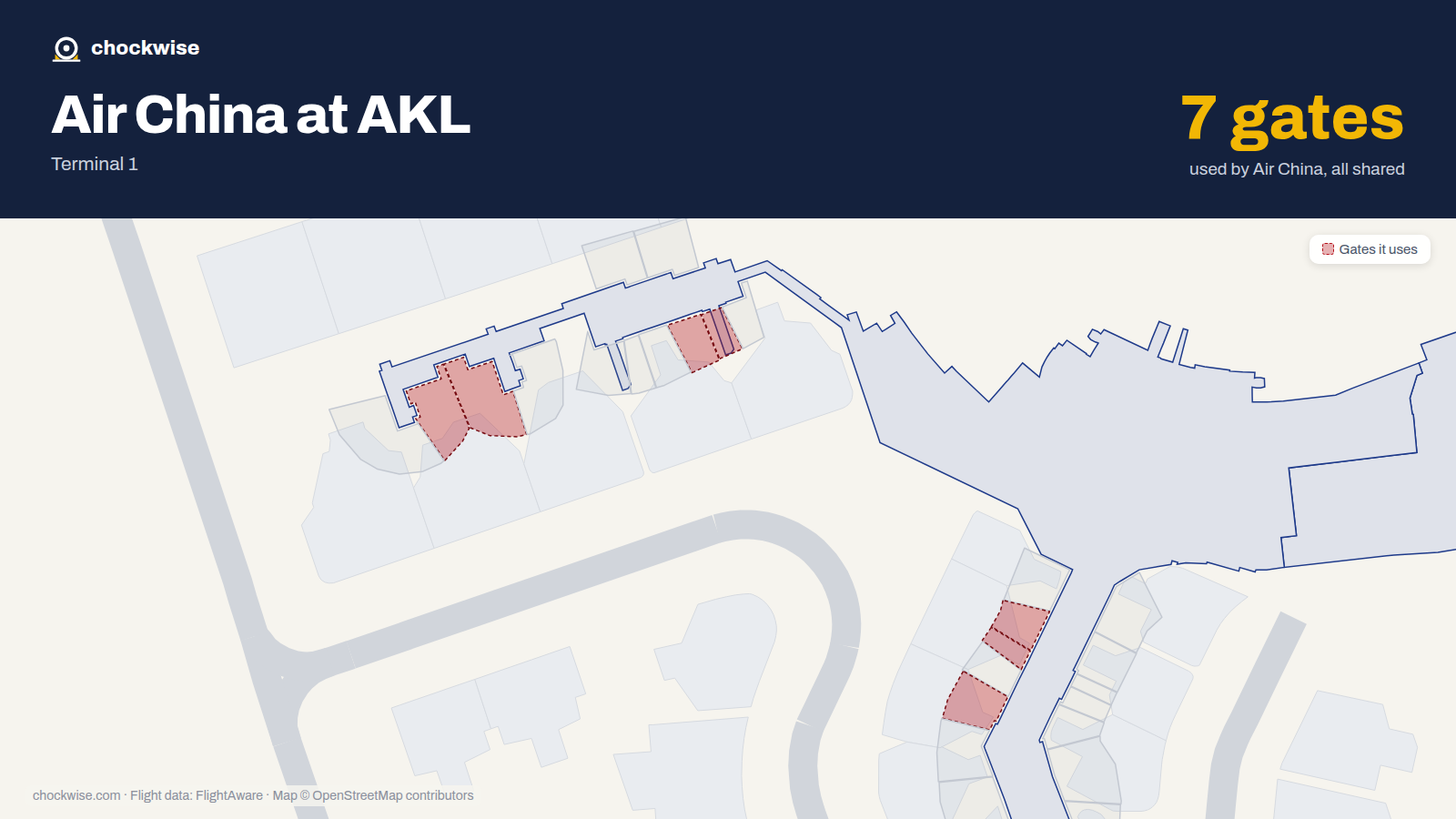 Map of AKL with the gates Air China uses highlighted: 3, 4D, 5, 15, 16, 17 and 18.
