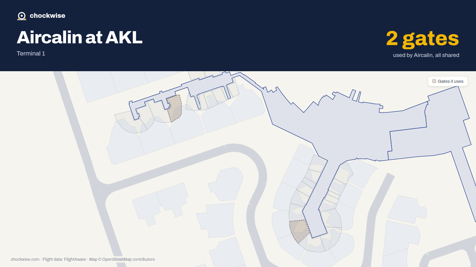 Map of AKL with the gates Aircalin uses highlighted: 9 and 17R.