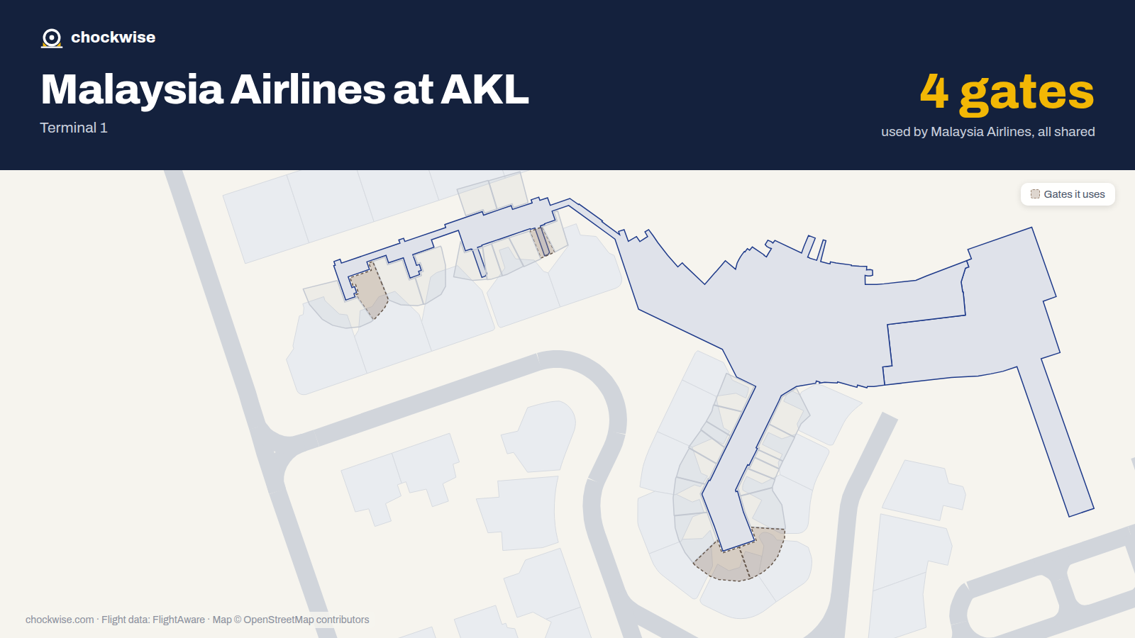 Map of AKL with the gates Malaysia Airlines uses highlighted: 8, 10, 15 and 18.