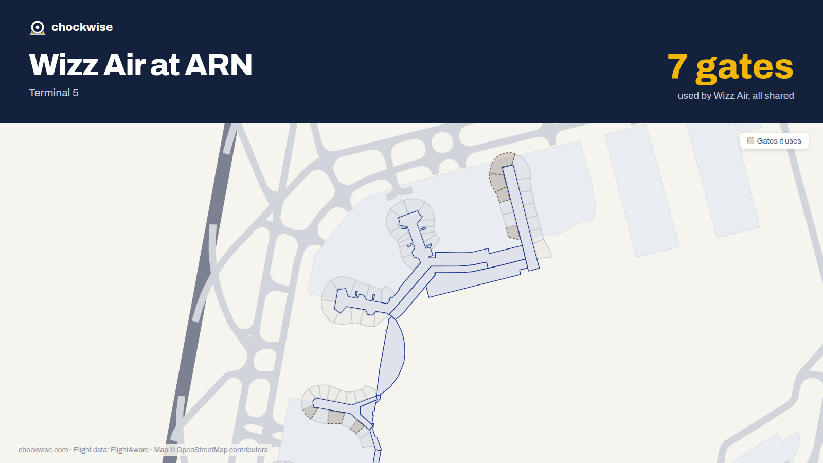 Map of ARN with the gates Wizz Air uses highlighted: F29, C33, F35, C37, F37, F39 and C41.