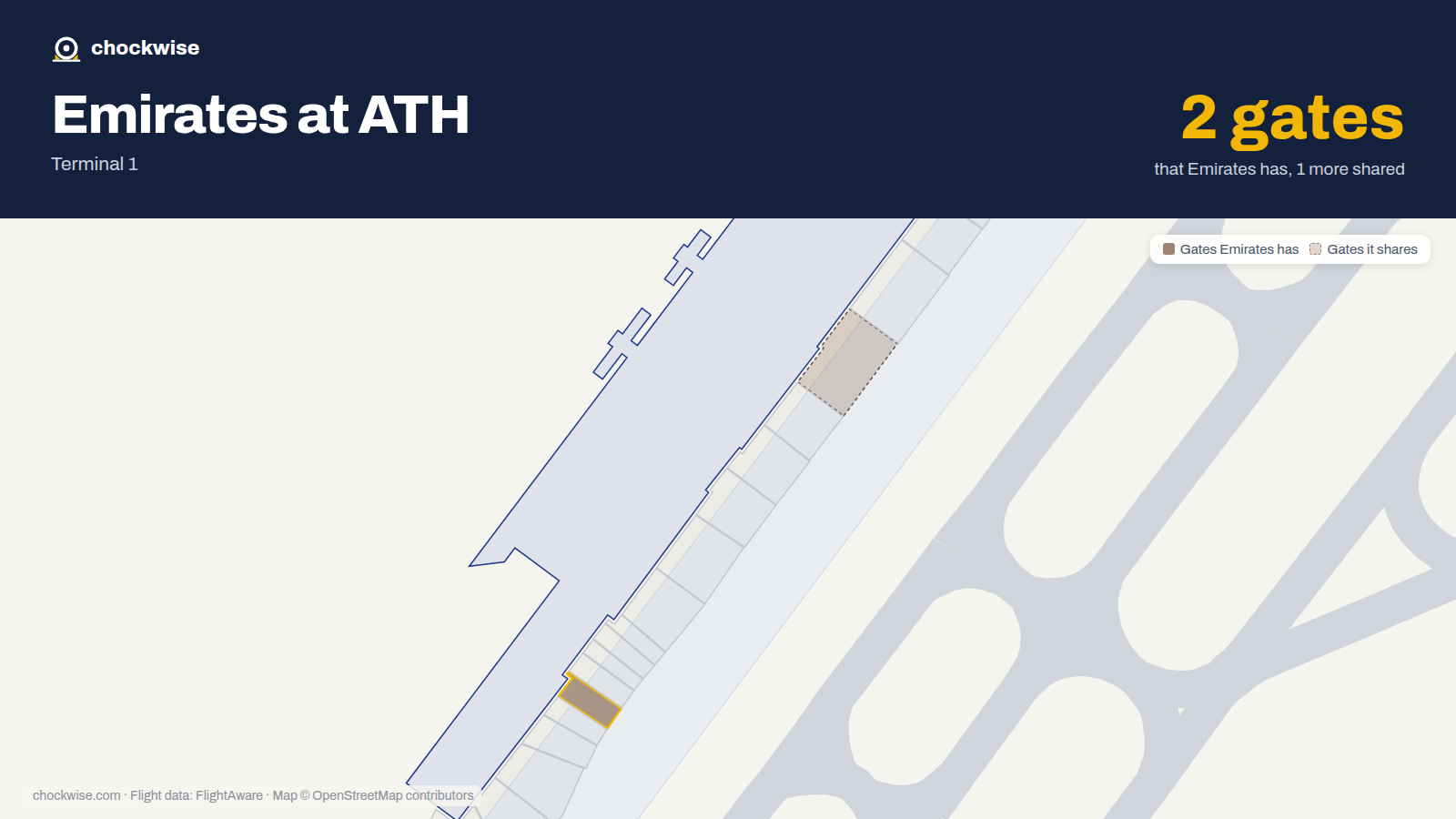 Map of ATH with the gates Emirates uses highlighted: A8.
