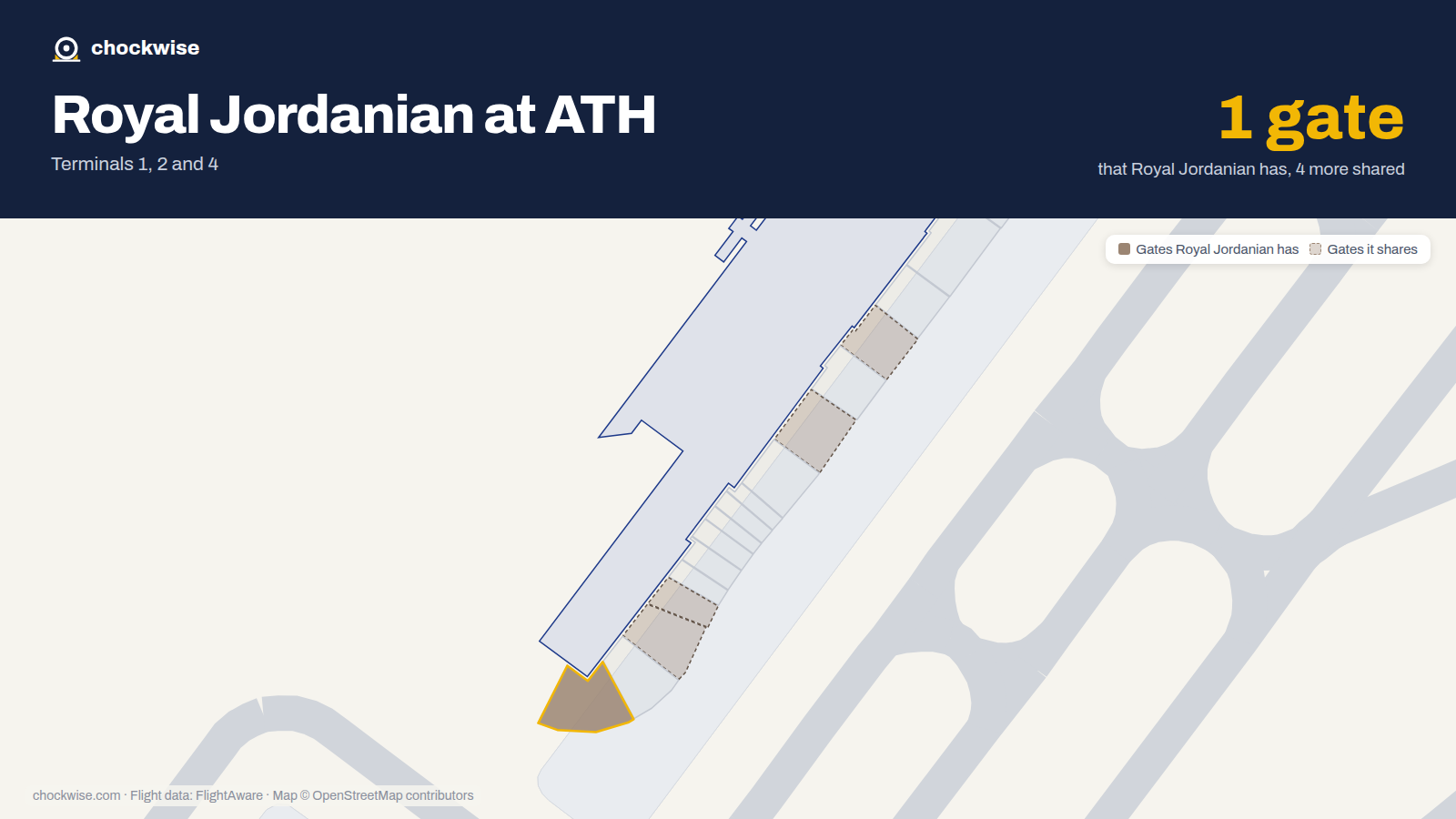 Map of ATH with the gates Royal Jordanian uses highlighted: A15.