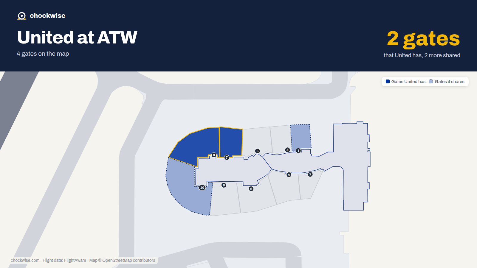 Map of ATW with the gates United Airlines uses highlighted: 7 and 9.