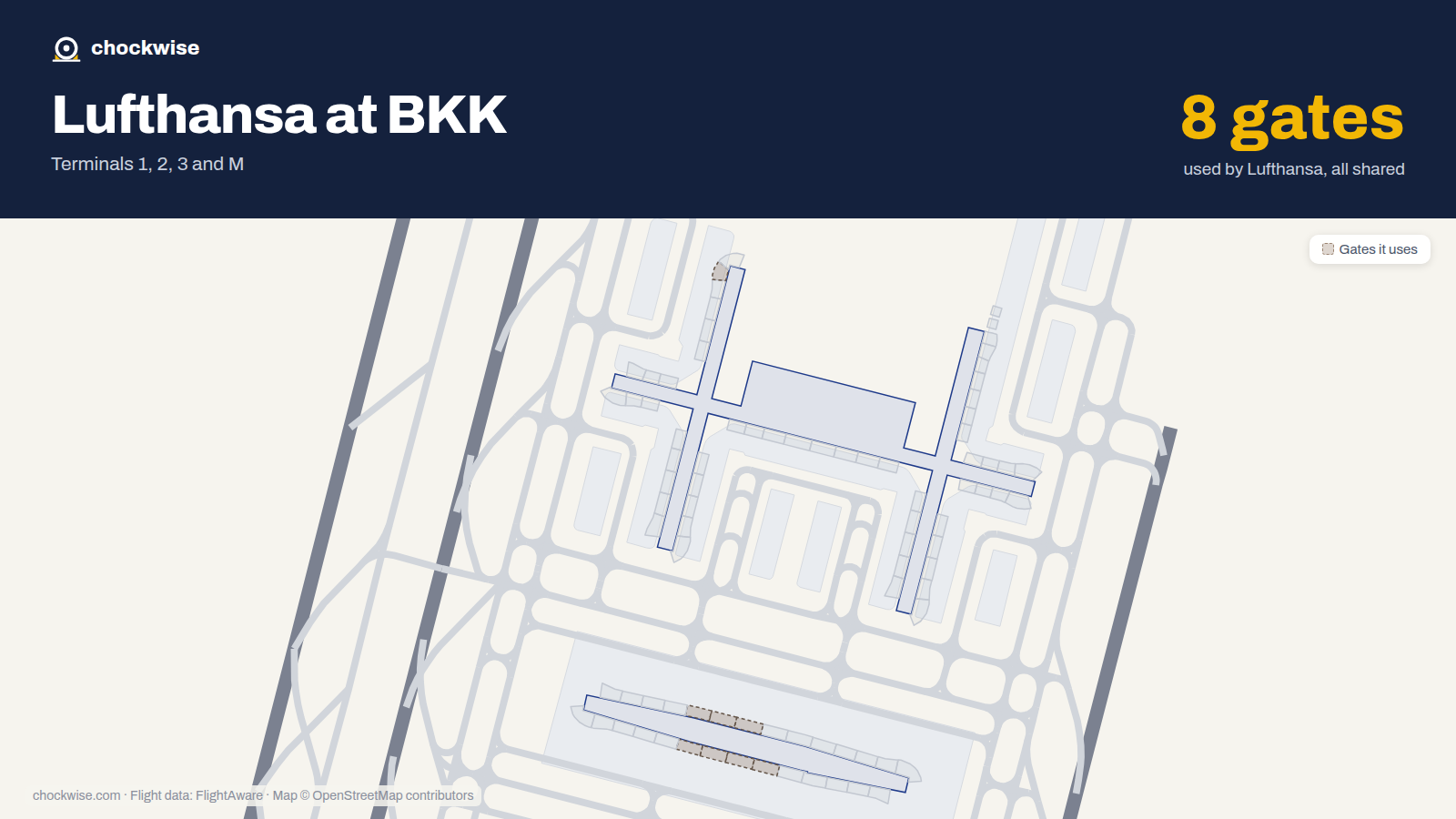 Map of BKK with the gates Lufthansa uses highlighted: G5, S112, S114, S115, S116, S117, S118 and S119.