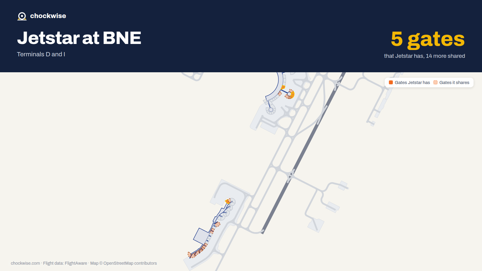 Map of BNE with the gates Jetstar uses highlighted: 25, 27, 28, 29 and 69.
