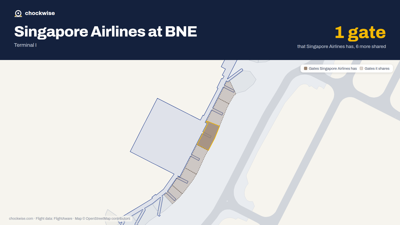 Map of BNE with the gates Singapore Airlines uses highlighted: 80.