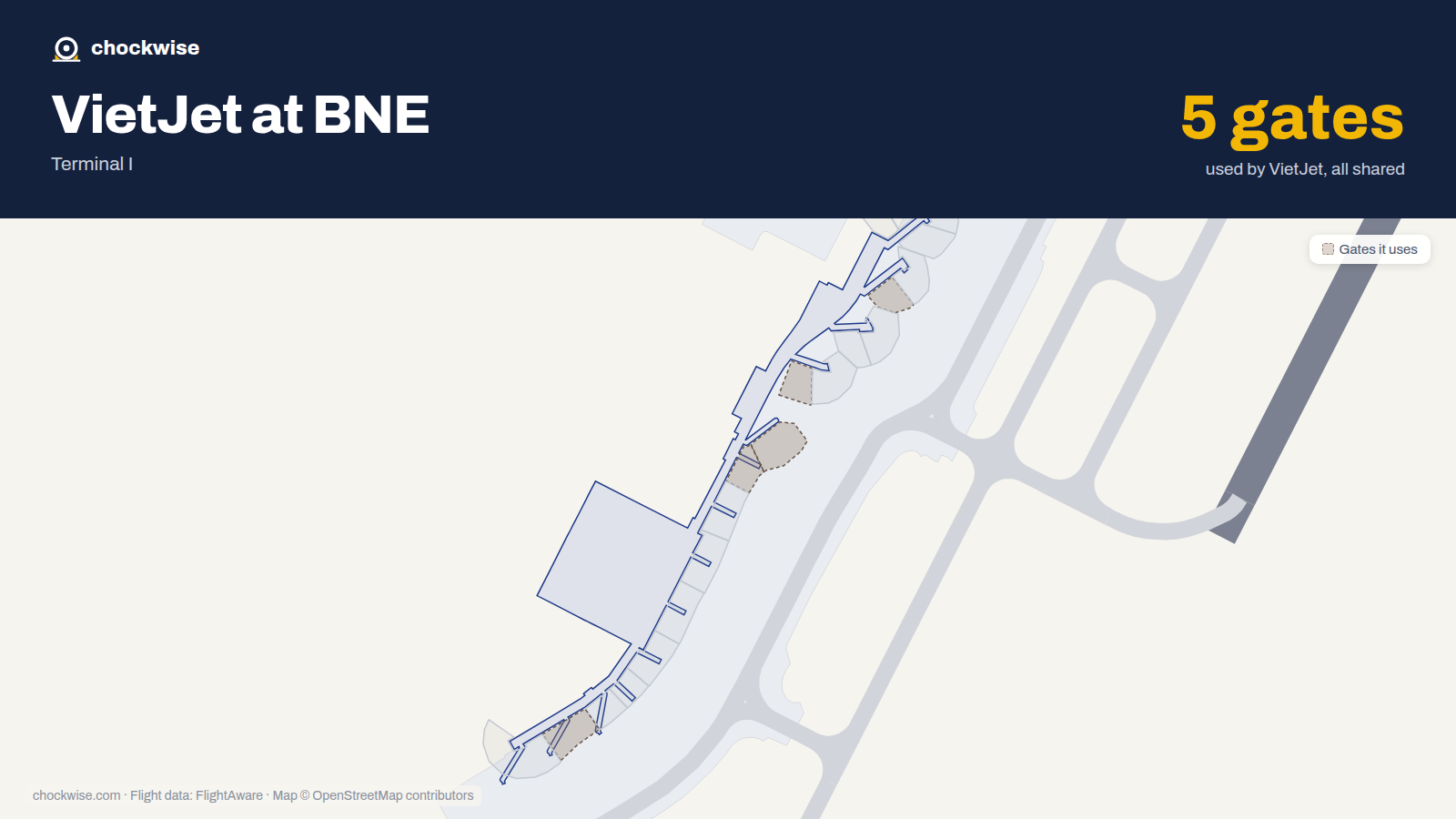 Map of BNE with the gates VietJet Air uses highlighted: 74, 76, 77, 78 and 85.