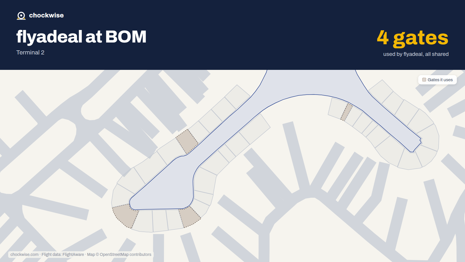 Map of BOM with the gates flyadeal uses highlighted: 46A, 69A, 71 and 75.