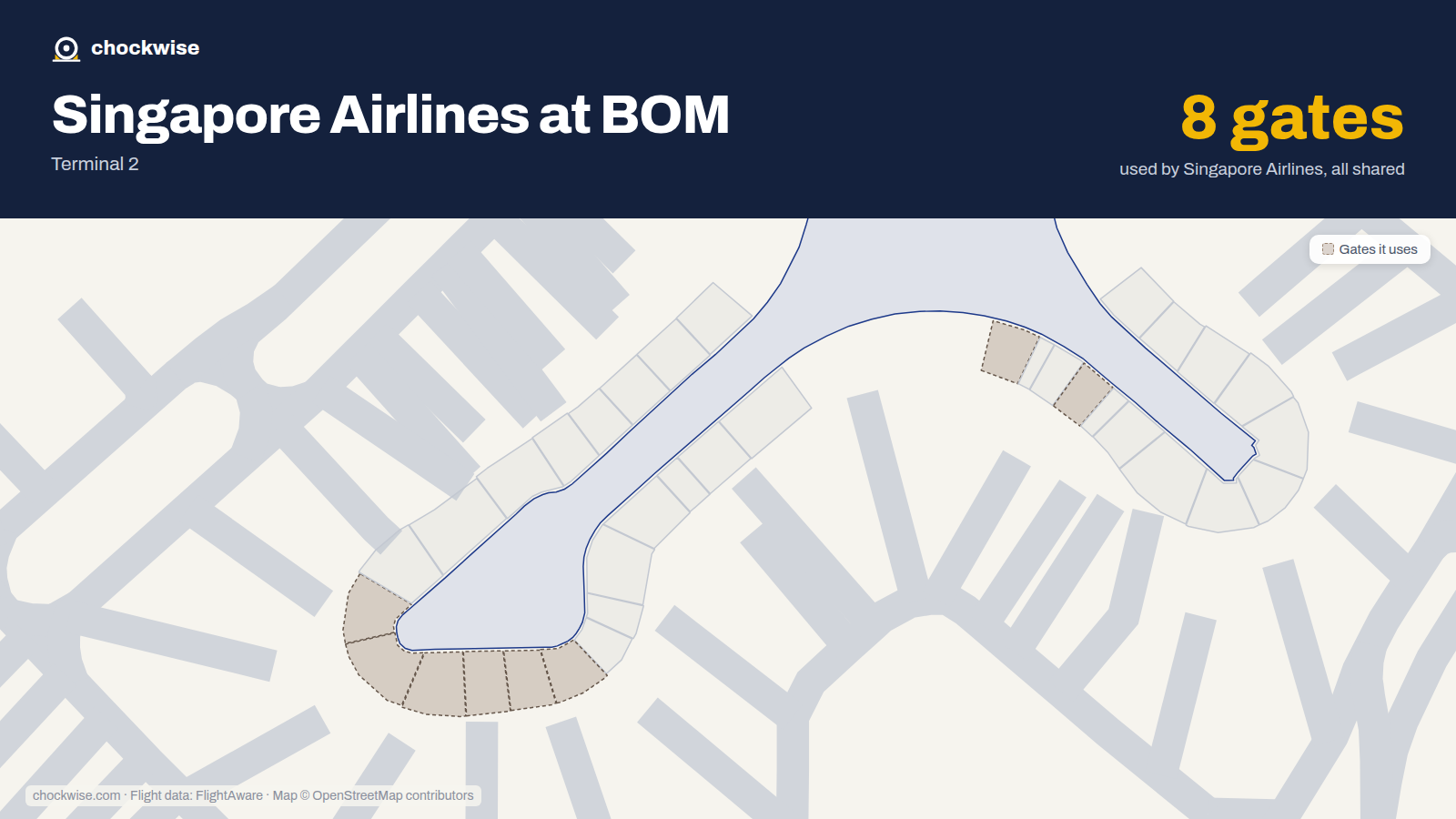 Map of BOM with the gates Singapore Airlines uses highlighted: 46, 48, 71, 72, 73, 74, 75 and 76.