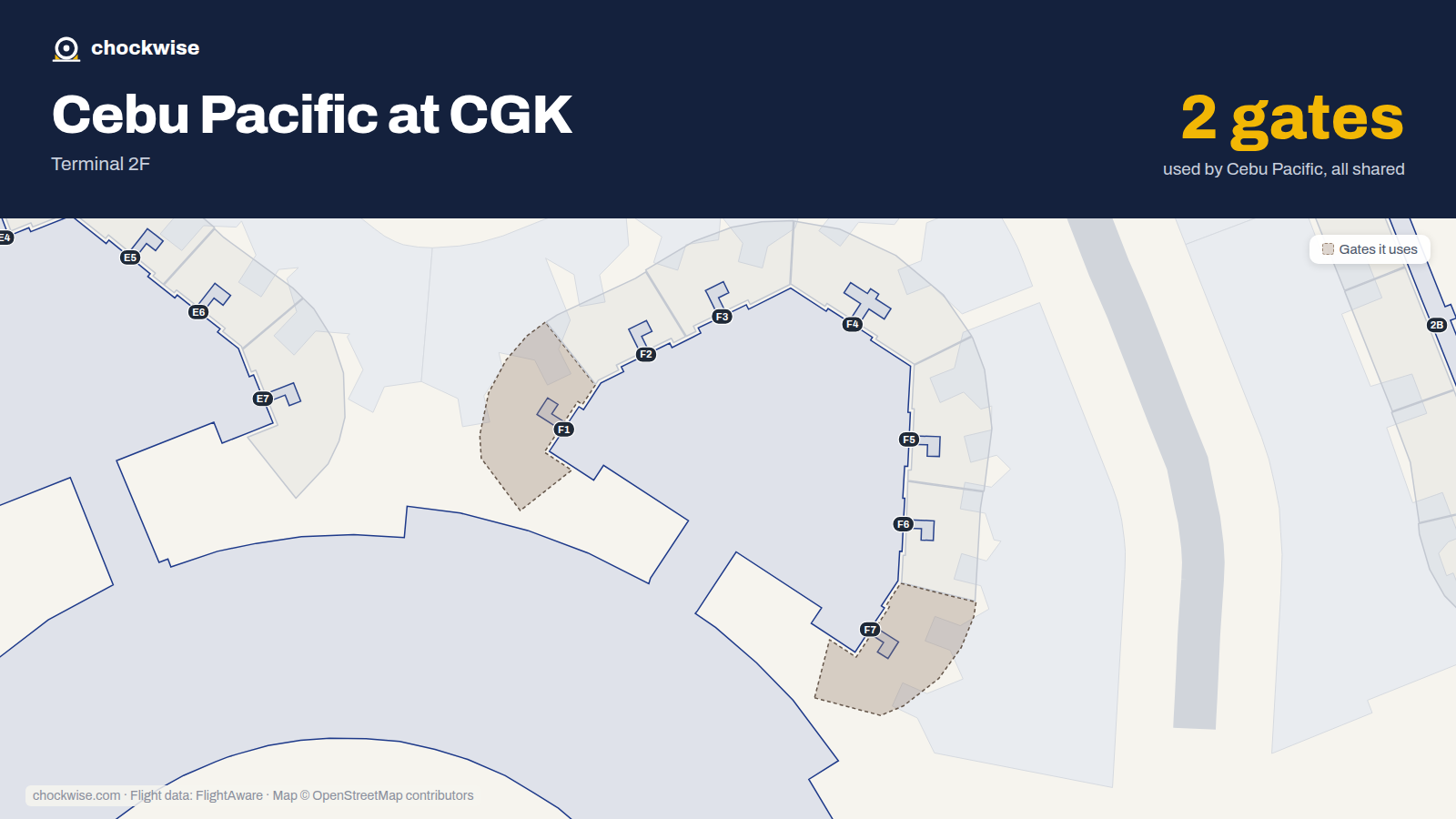 Map of CGK with the gates Cebu Pacific uses highlighted: F1 and F7.