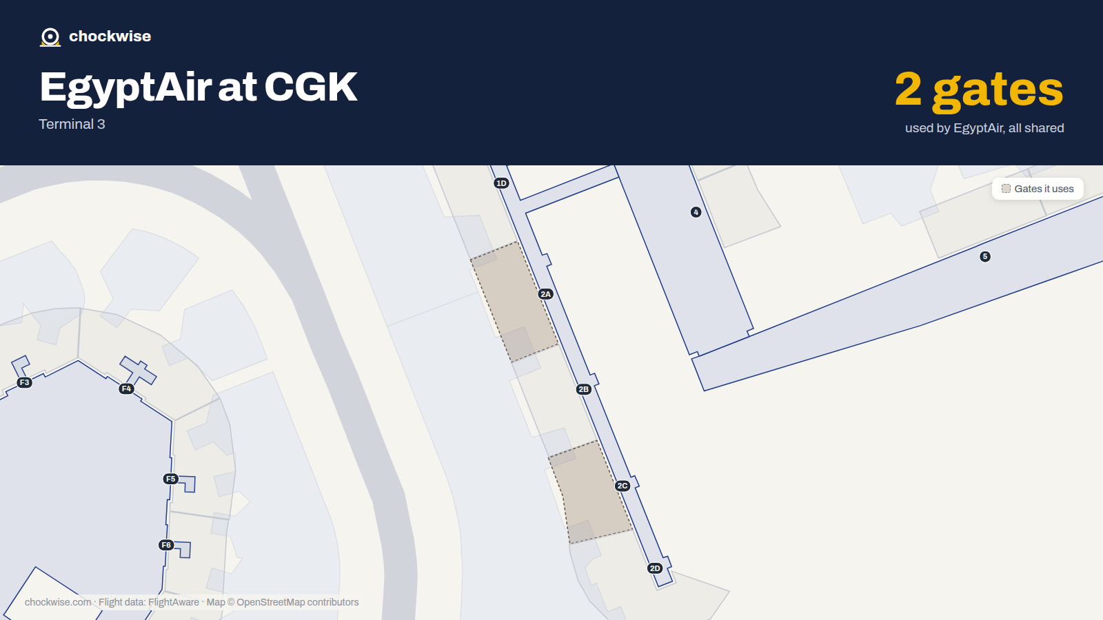 Map of CGK with the gates EgyptAir uses highlighted: 2A and 2C.