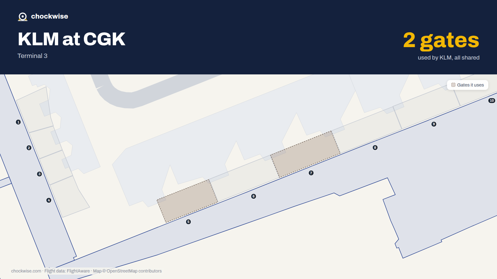 Map of CGK with the gates KLM uses highlighted: 5 and 7.
