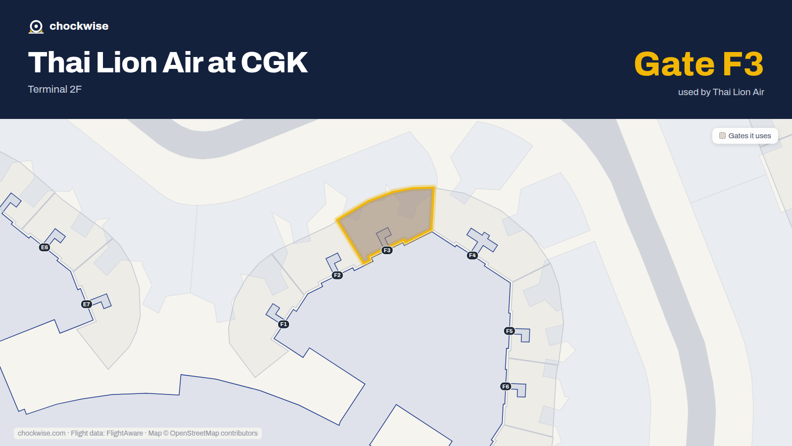Map of CGK with the gates Thai Lion Air uses highlighted: F3.