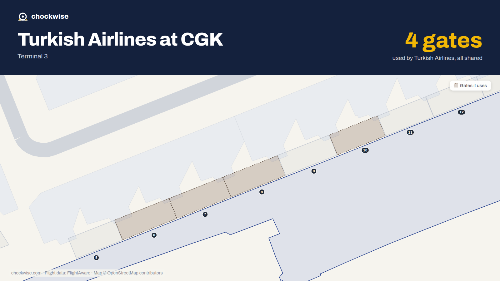 Map of CGK with the gates Turkish Airlines uses highlighted: 6, 7, 8 and 10.