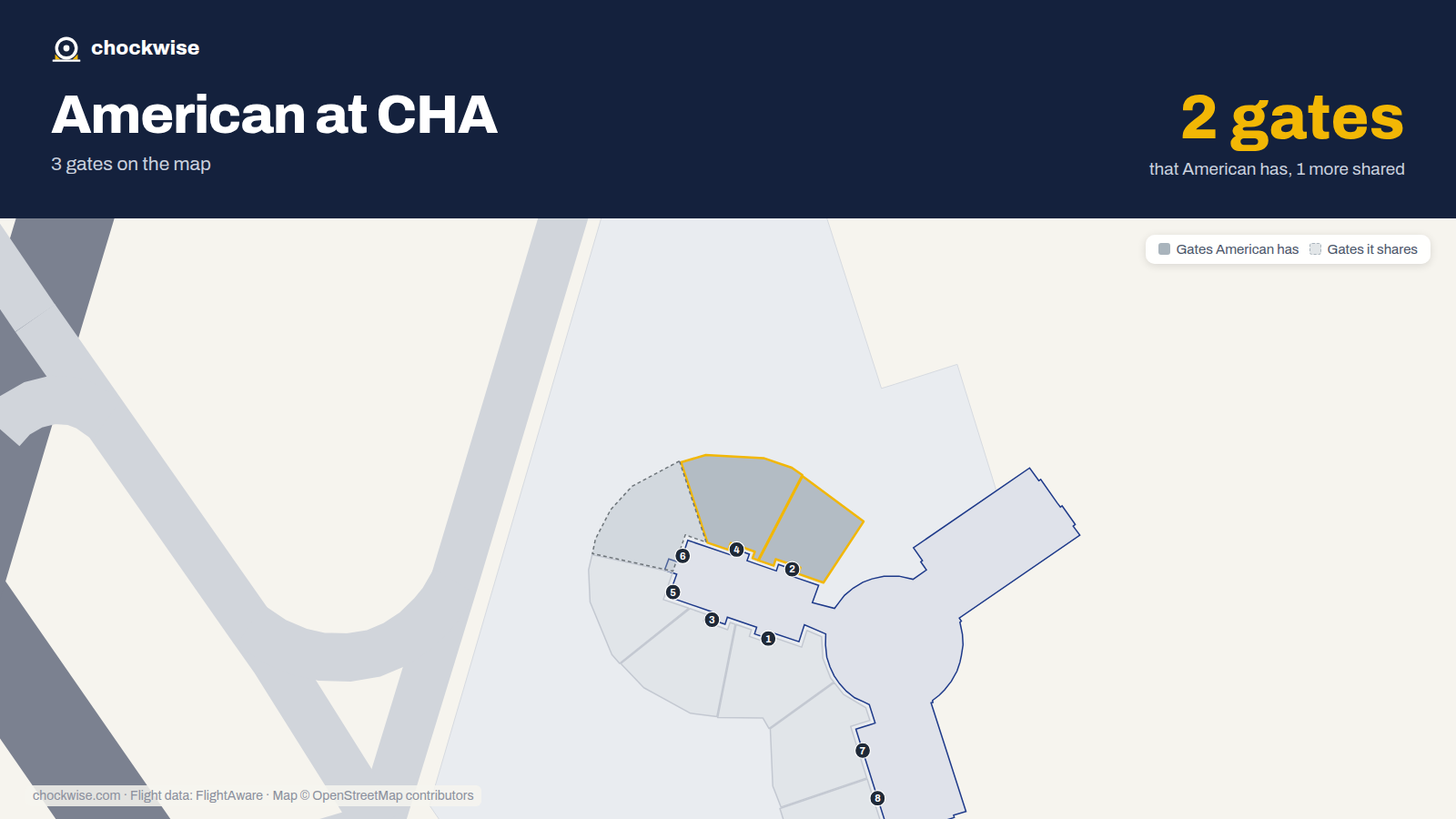 Map of CHA with the gates American Airlines uses highlighted: 2 and 4.