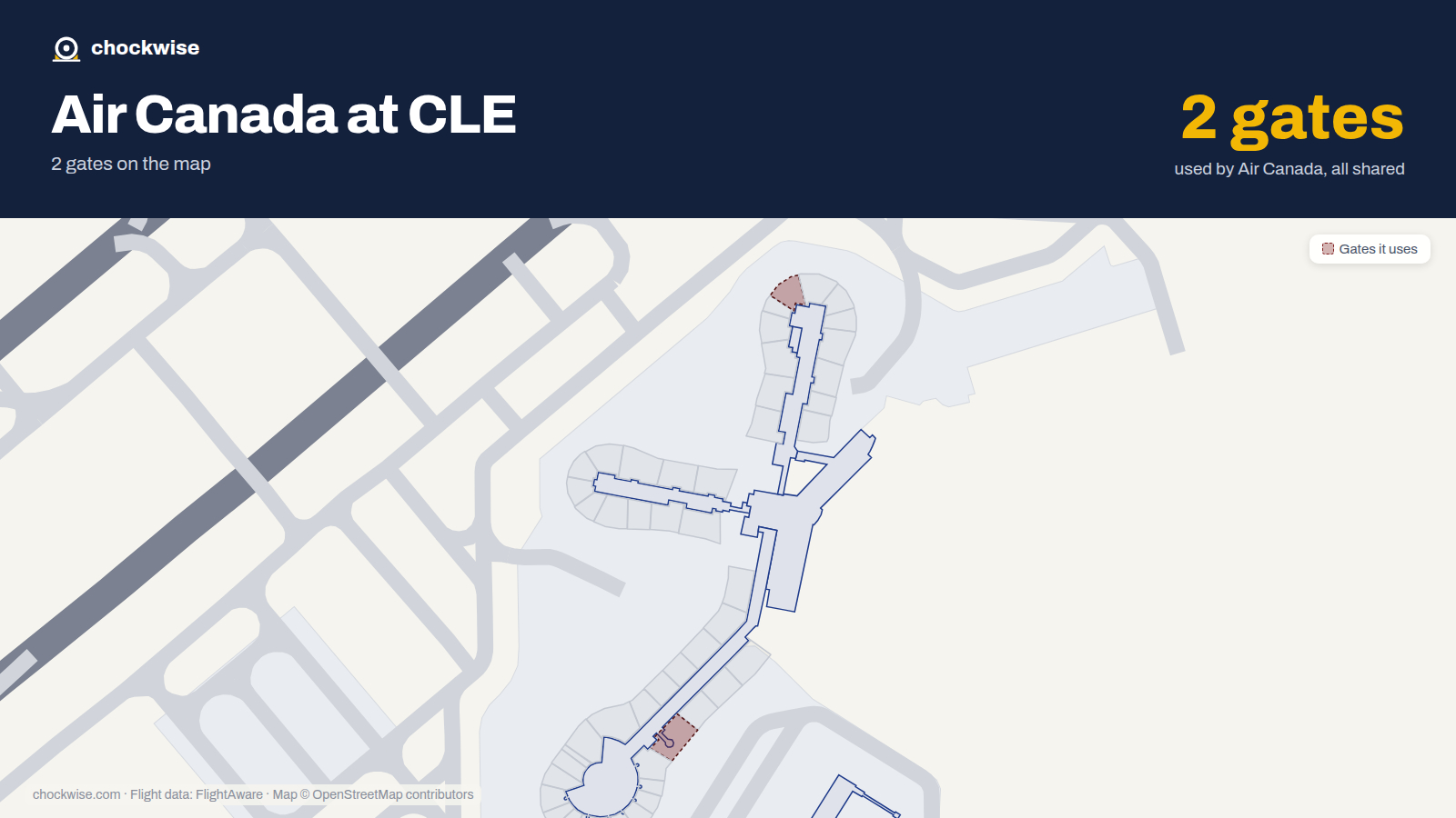 Map of CLE with the gates Air Canada uses highlighted: C10 and A11.