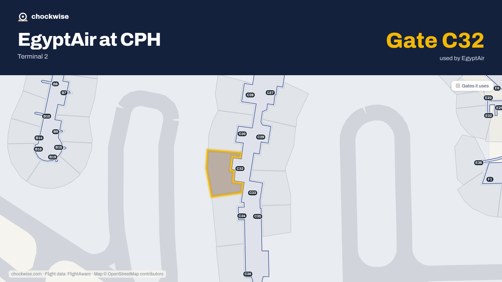 Map of CPH with the gates EgyptAir uses highlighted: C32.