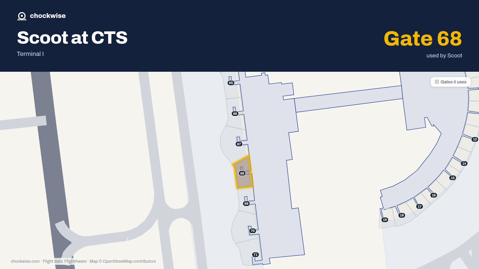 Map of CTS with the gates Scoot uses highlighted: 68.