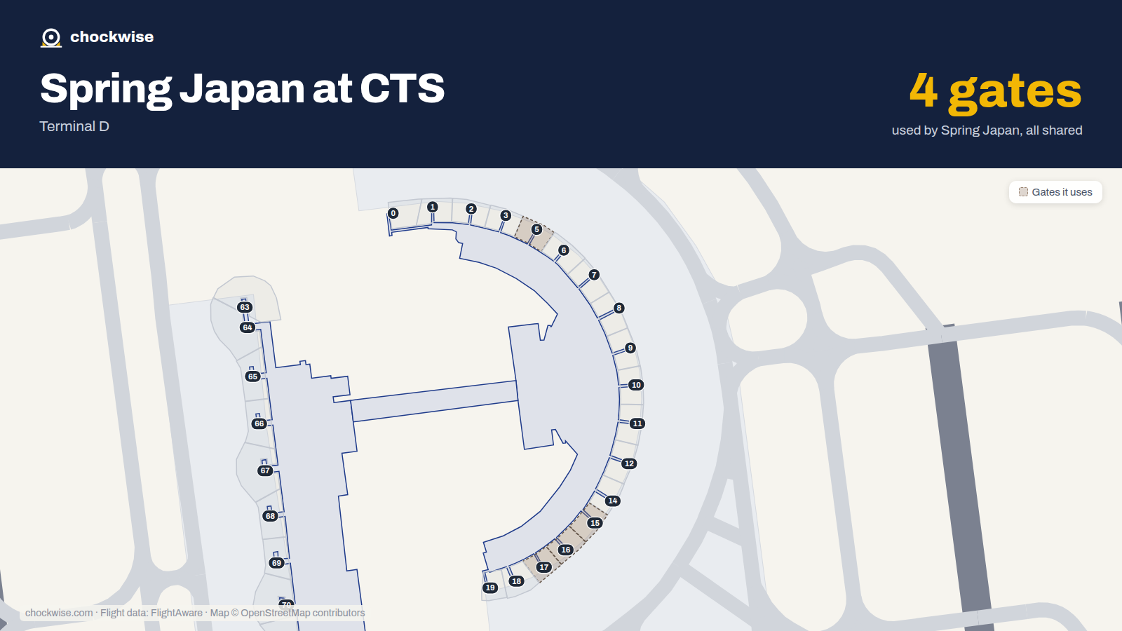 Map of CTS with the gates Spring Japan uses highlighted: 5, 15, 16 and 17.