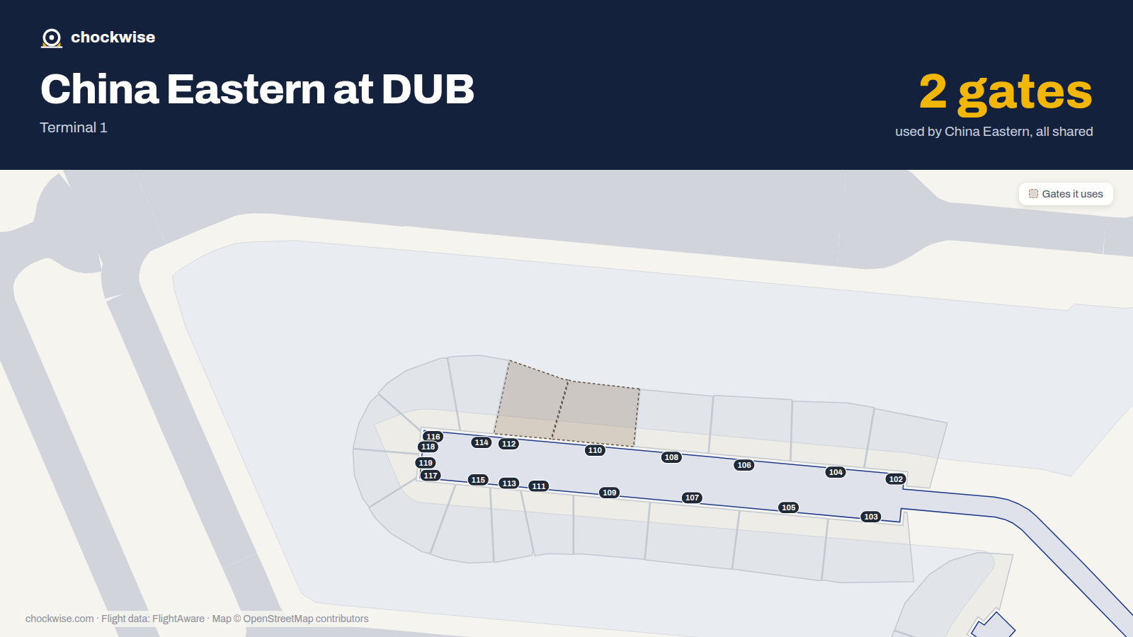 Map of DUB with the gates China Eastern uses highlighted: 110 and 112.