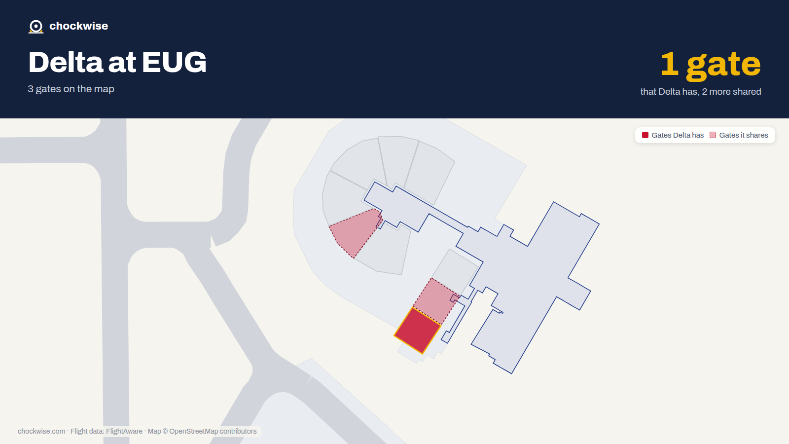 Map of EUG with the gates Delta Air Lines uses highlighted: B3.
