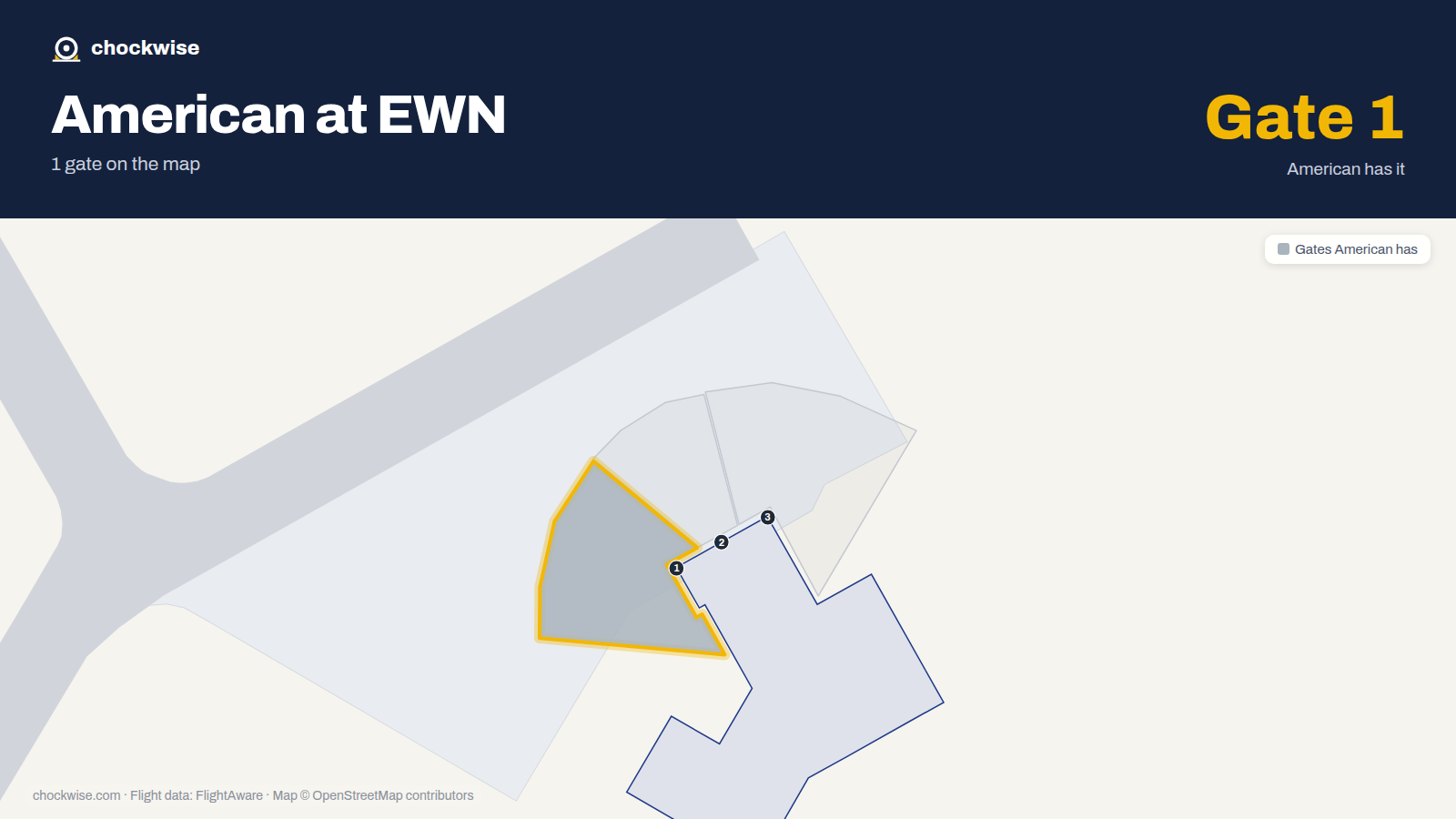 Map of EWN with the gates American Airlines uses highlighted: 1.