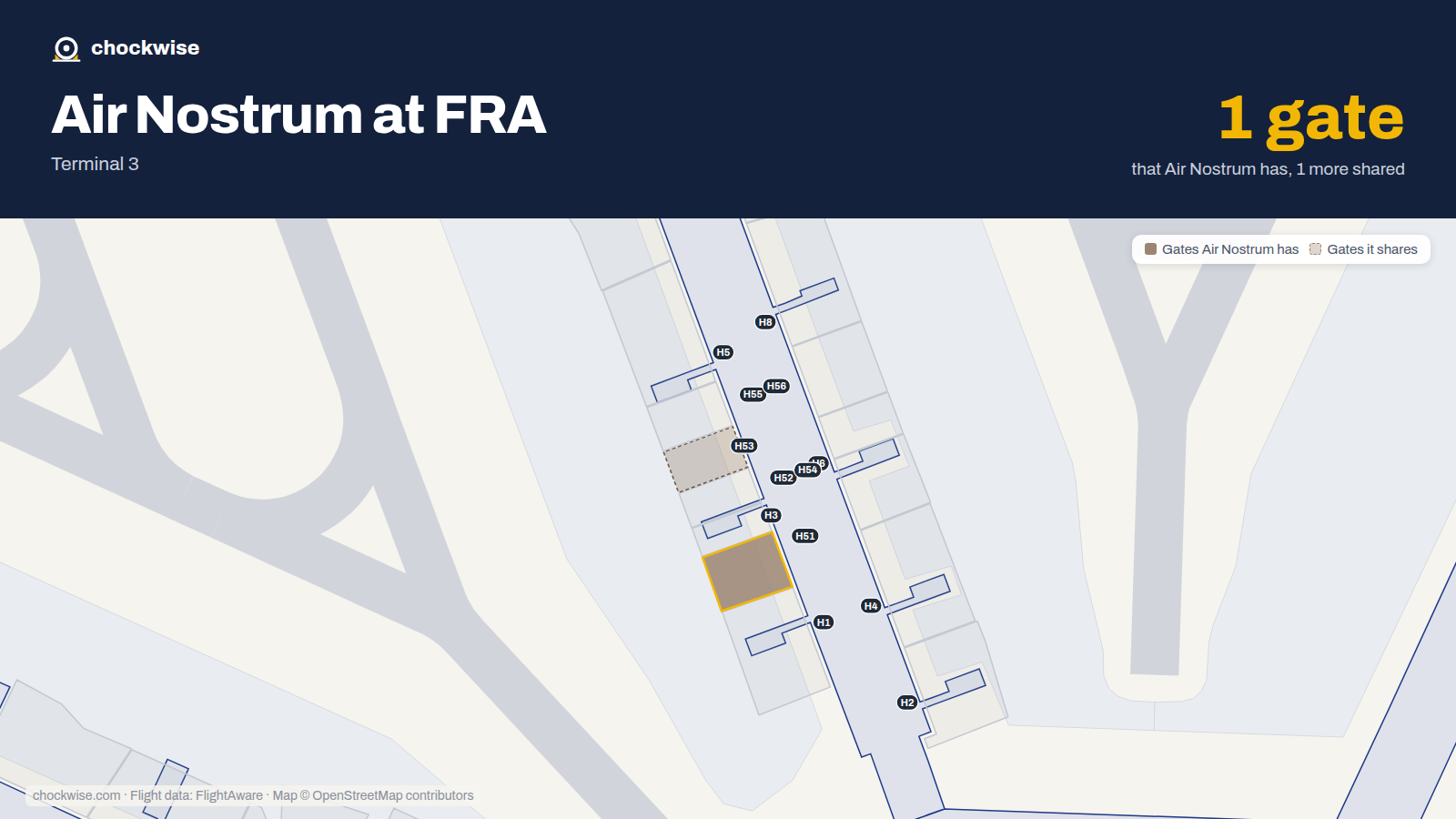 Map of FRA with the gates Air Nostrum uses highlighted: H51.