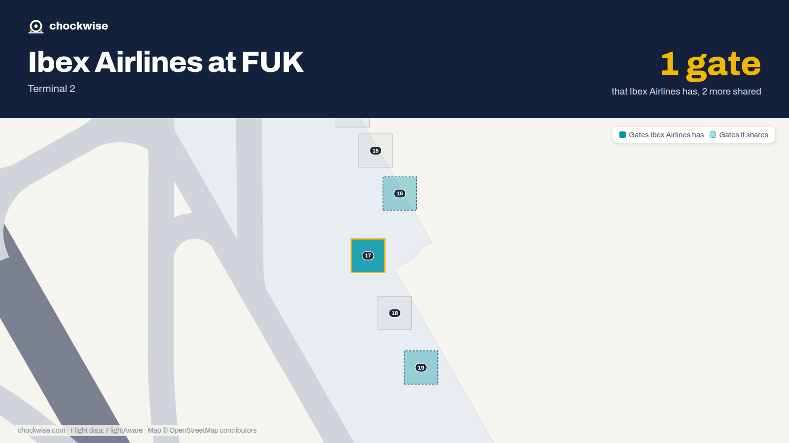 Map of FUK with the gates Ibex Airlines uses highlighted: 17.