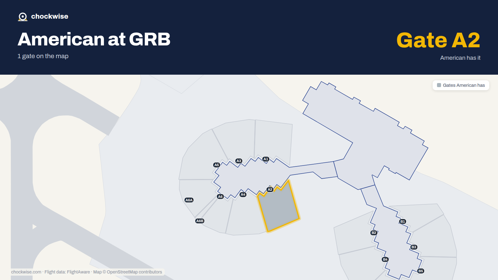 Map of GRB with the gates American Airlines uses highlighted: A2.