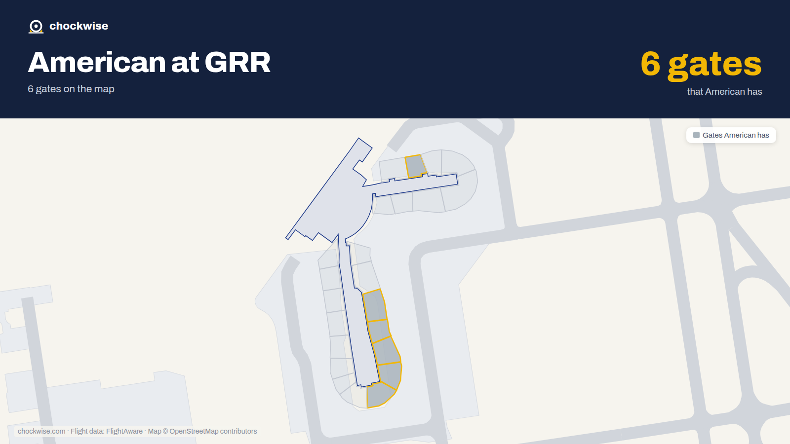 Map of GRR with the gates American Airlines uses highlighted: B4, A5, A7, A9, A11 and A15.