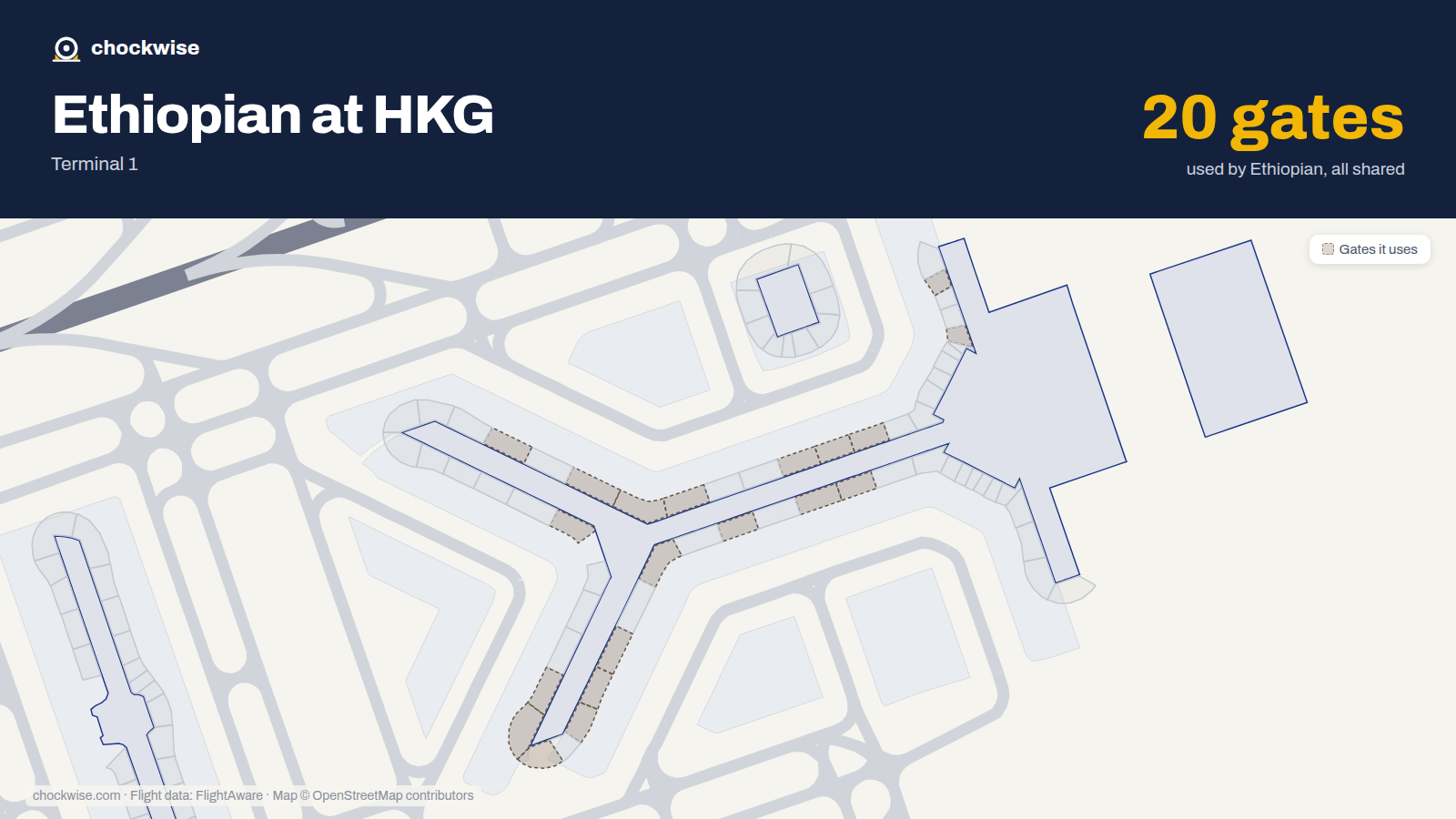 Map of HKG with the gates Ethiopian Airlines uses highlighted: 5, 8, 24, 25, 26, 27, 28, 31 and 12 more.