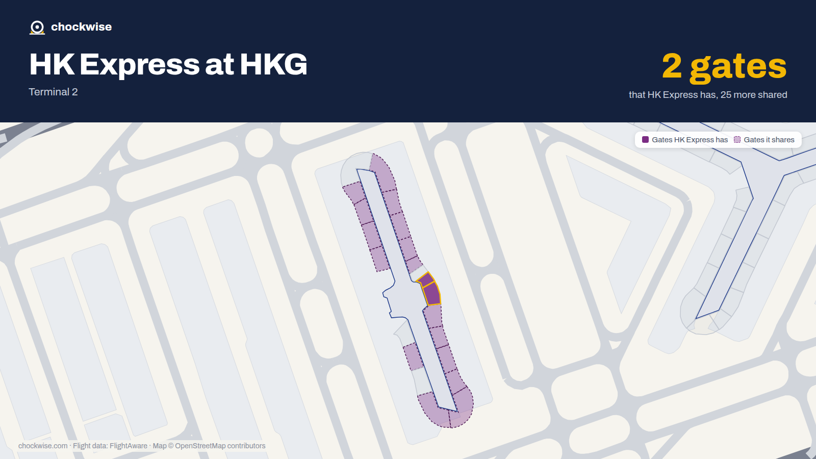 Map of HKG with the gates HK Express uses highlighted: 229 and 230.