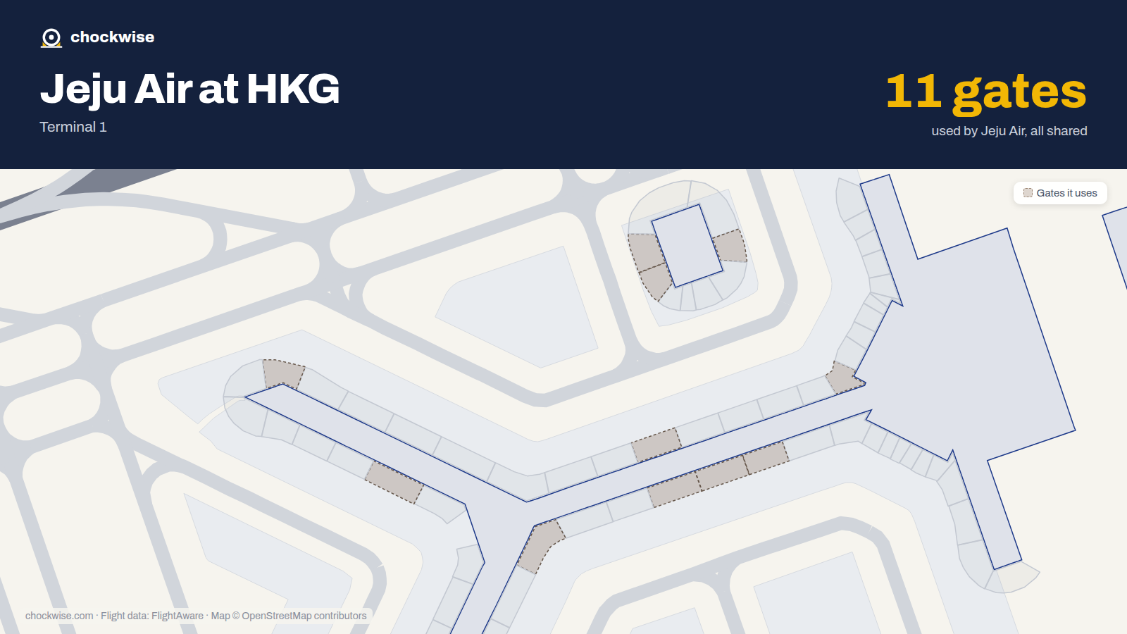 Map of HKG with the gates Jeju Air uses highlighted: 10, 14, 19, 20, 25, 27, 29, 30 and 3 more.