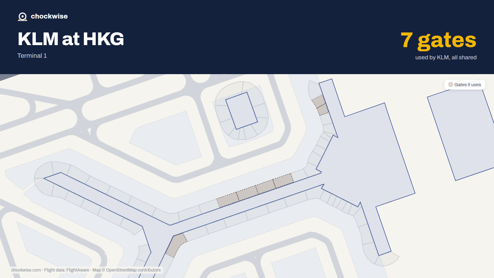 Map of HKG with the gates KLM uses highlighted: 7, 8, 24, 26, 28, 30 and 35.