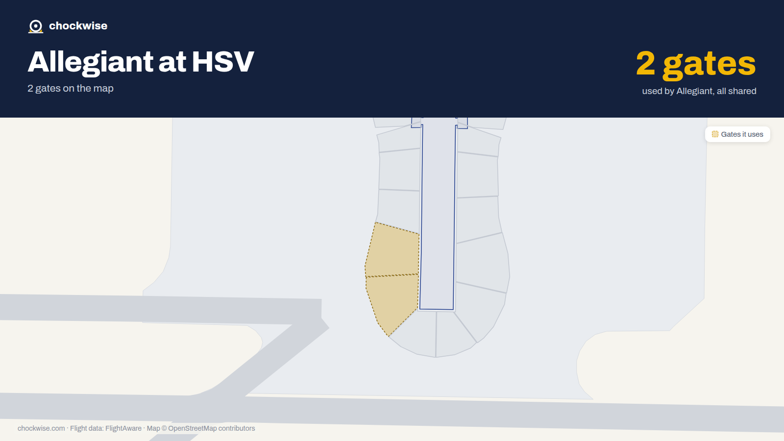 Map of HSV with the gates Allegiant Air uses highlighted: 7 and 9.
