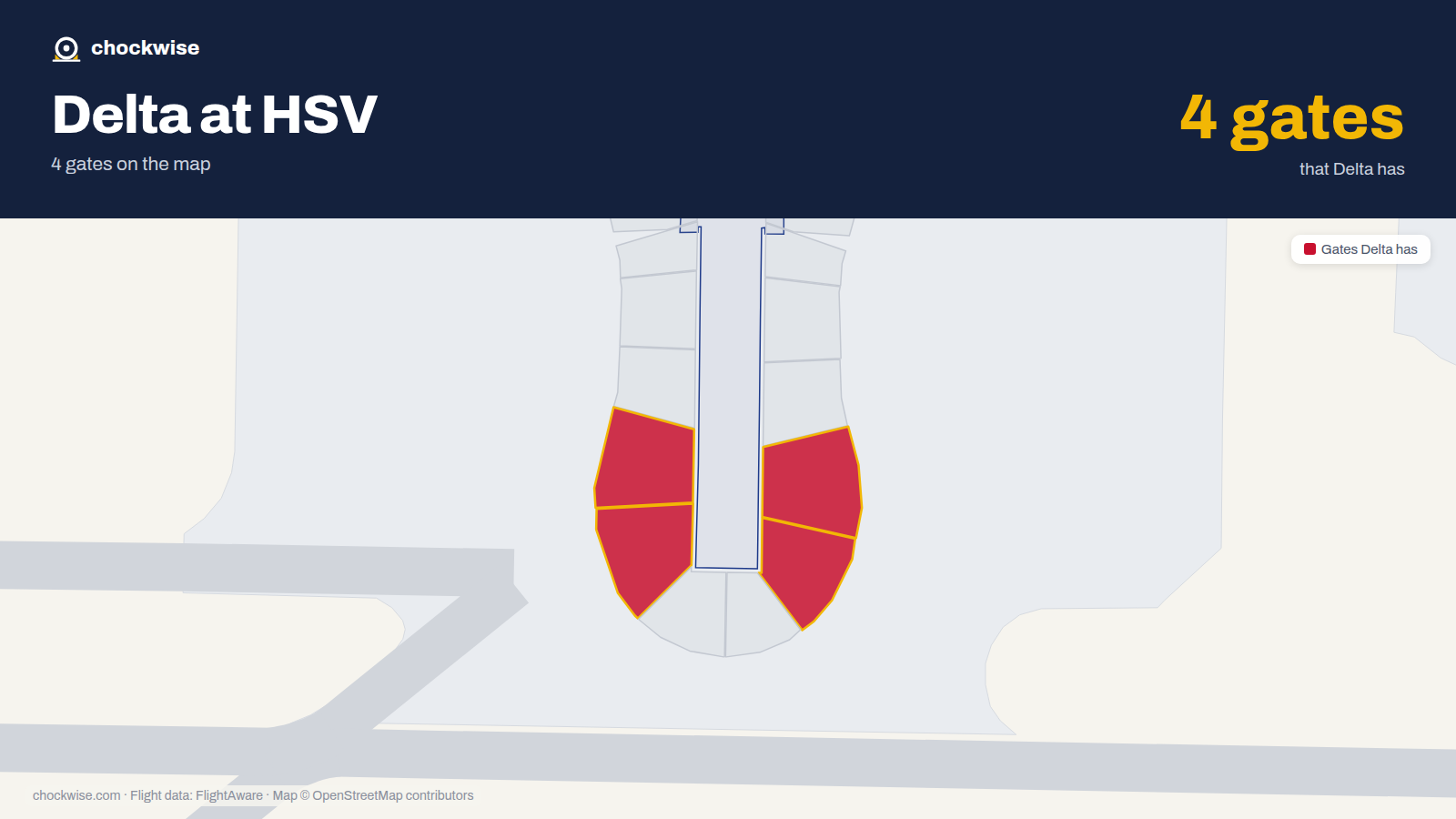 Map of HSV with the gates Delta Air Lines uses highlighted: 7, 8, 9 and 10.
