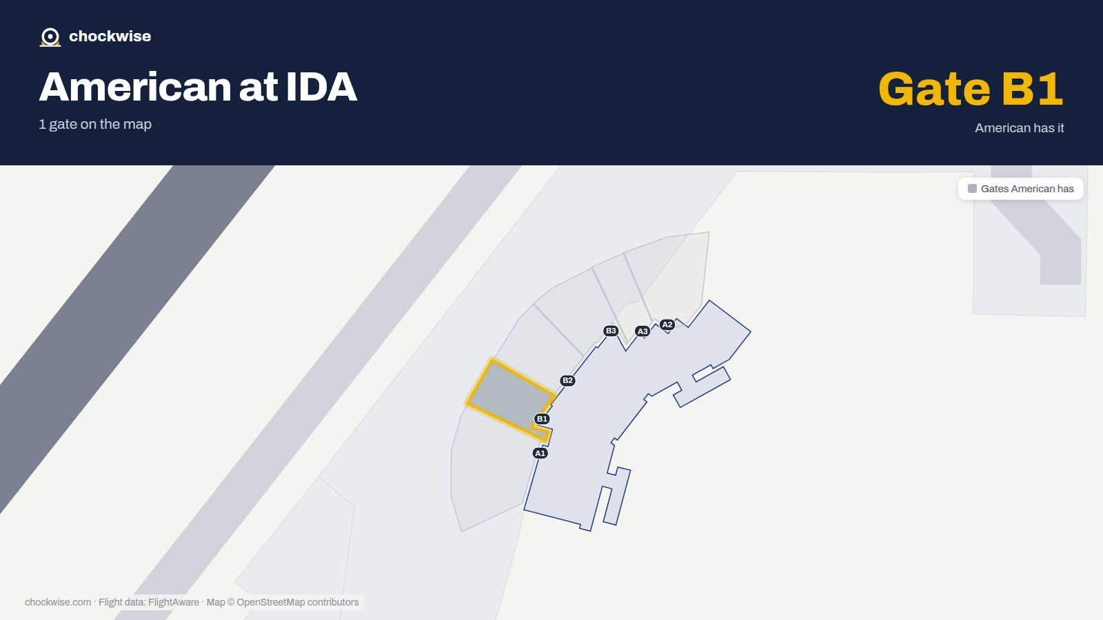Map of IDA with the gates American Airlines uses highlighted: B1.