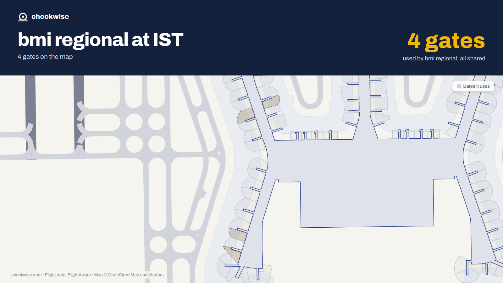 Map of IST with the gates bmi regional uses highlighted: B3A, A6B, B6B and A7B.