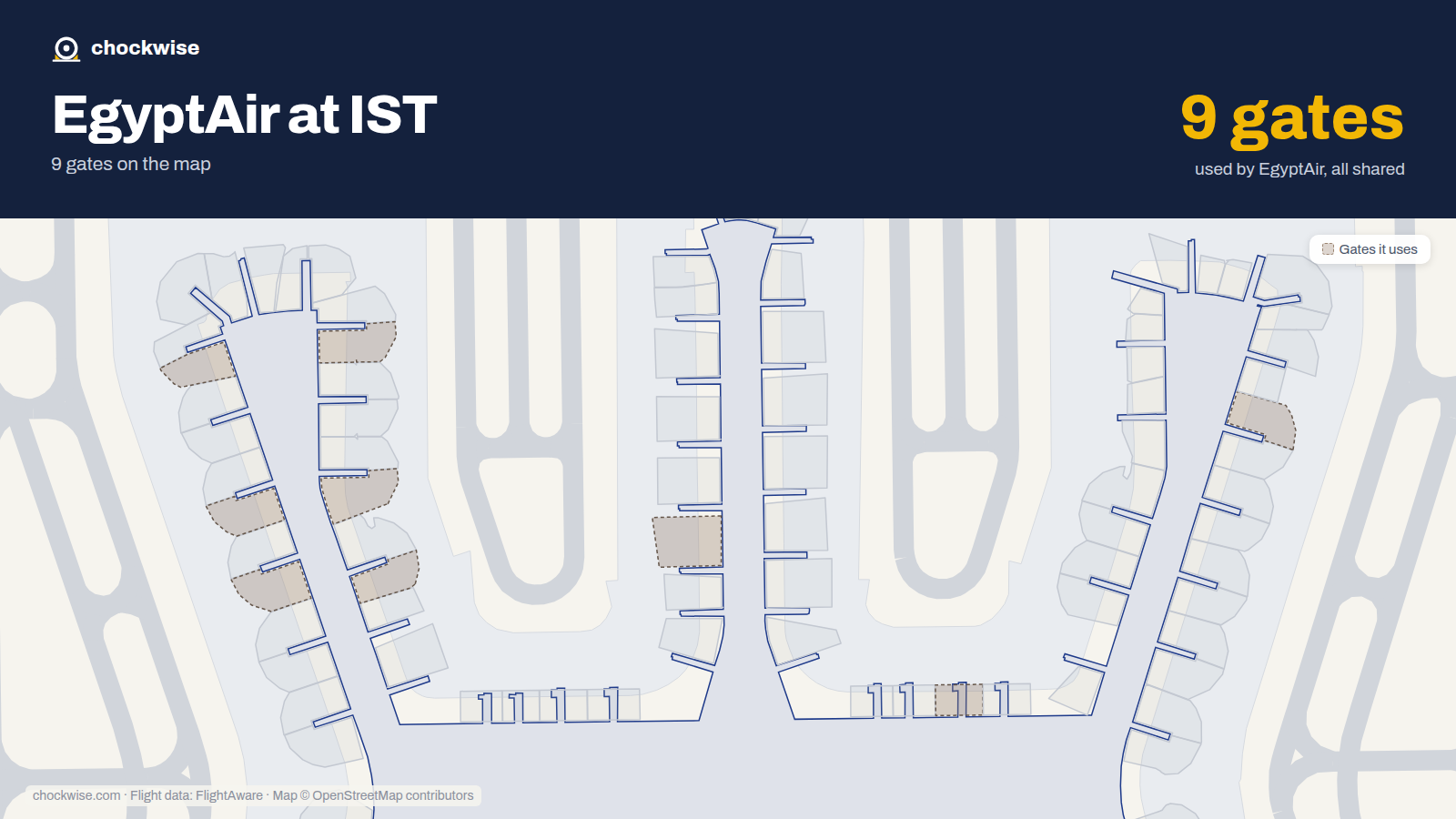 Map of IST with the gates EgyptAir uses highlighted: E3, B5B, D5, B6B, B7B, B8B, F9B, B12B and 1 more.