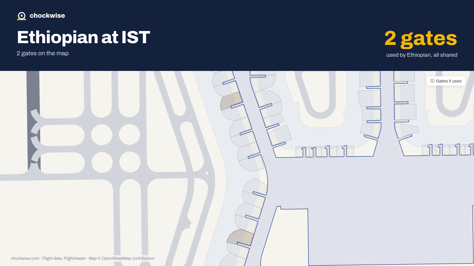 Map of IST with the gates Ethiopian Airlines uses highlighted: A5, B5A and B8.