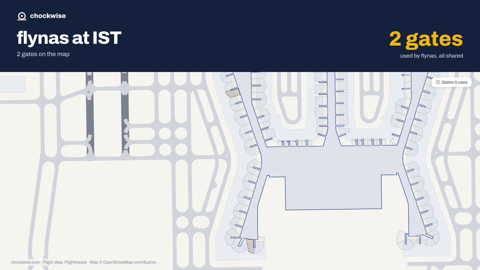 Map of IST with the gates flynas uses highlighted: B9B and A10B.