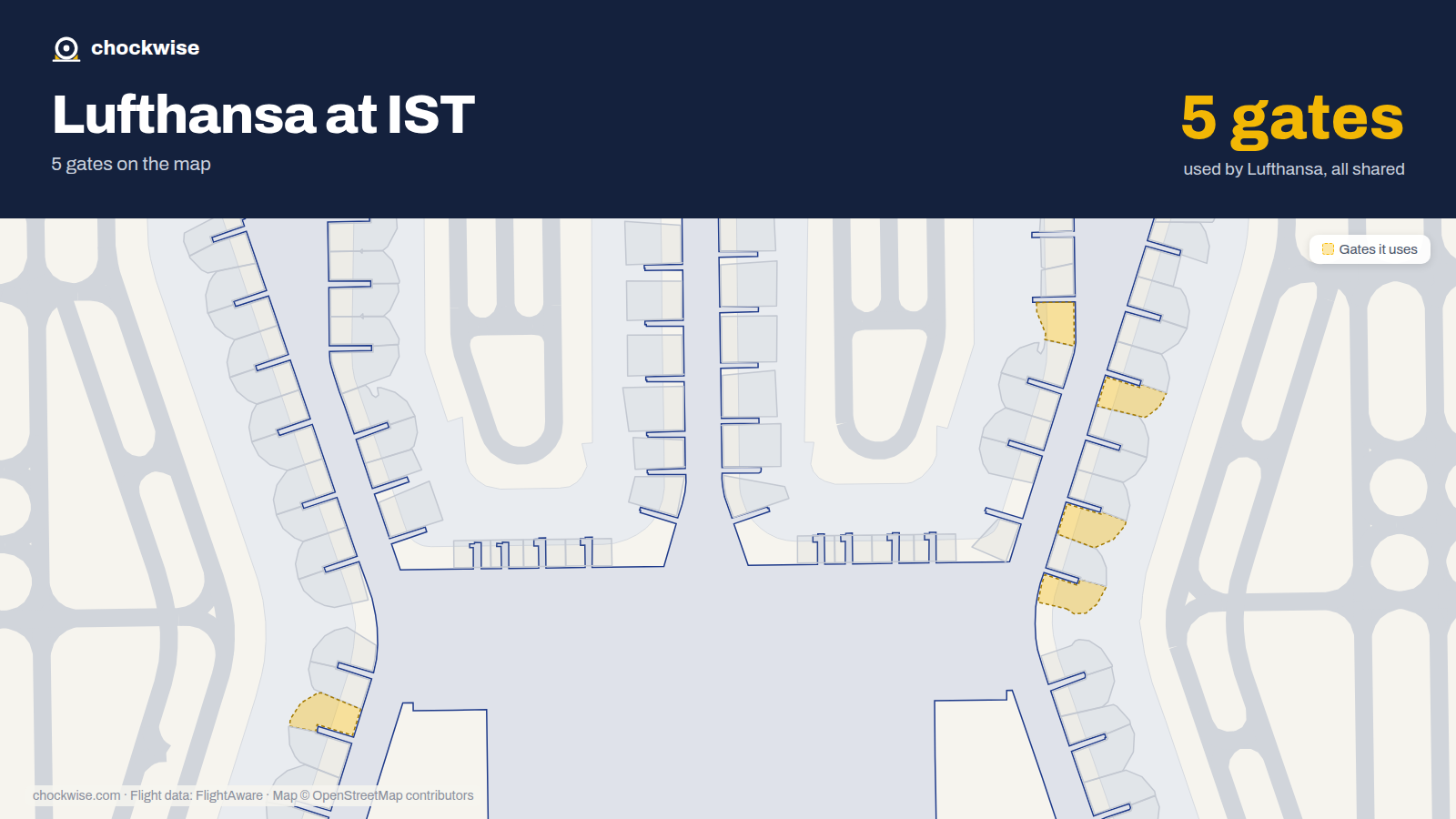 Map of IST with the gates Lufthansa uses highlighted: F1, A3, F3, F7 and F8.