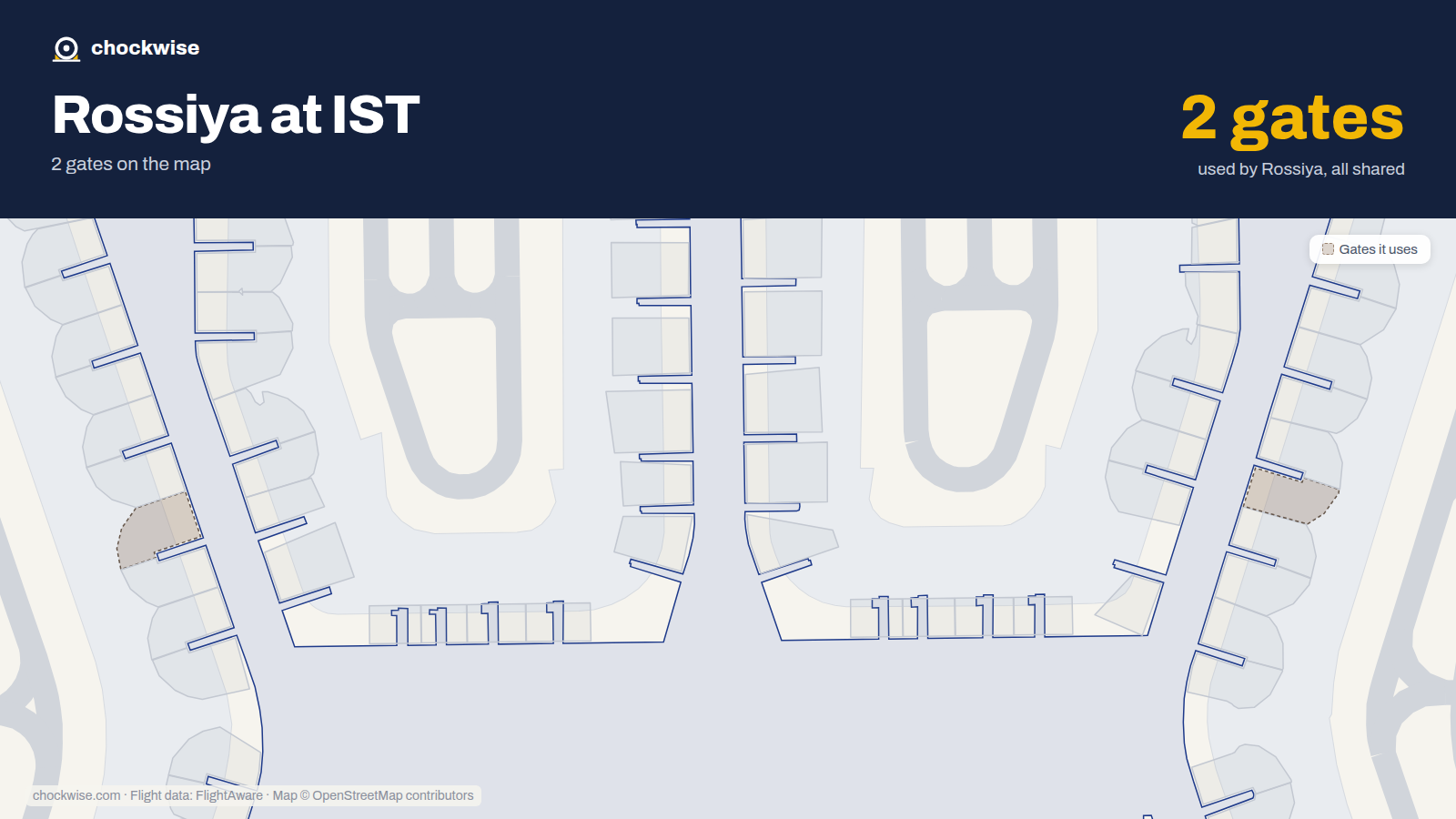 Map of IST with the gates Rossiya Airlines uses highlighted: B3A and F5.