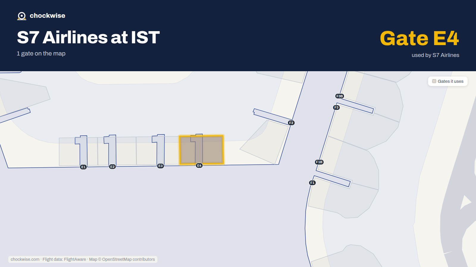 Map of IST with the gates S7 Airlines uses highlighted: E4.
