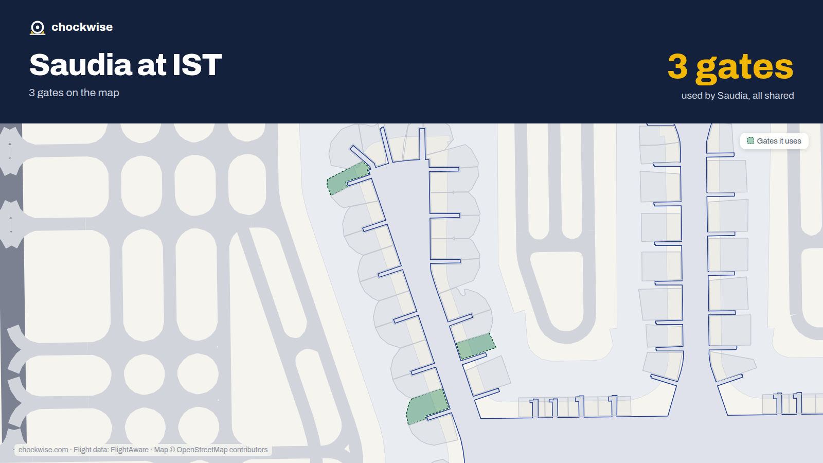 Map of IST with the gates Saudia uses highlighted: B1A, B4 and B12A.
