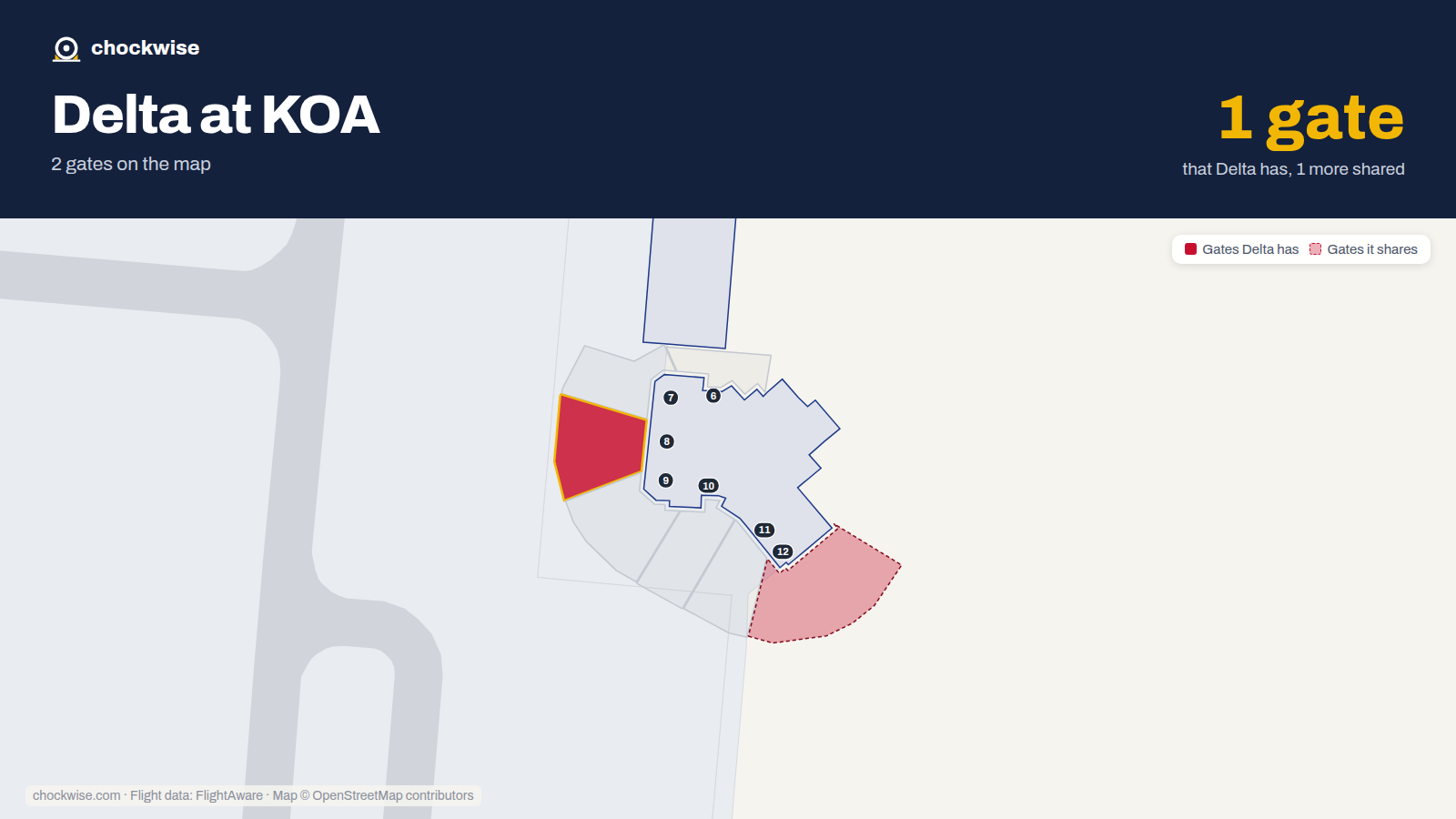 Map of KOA with the gates Delta Air Lines uses highlighted: 8.
