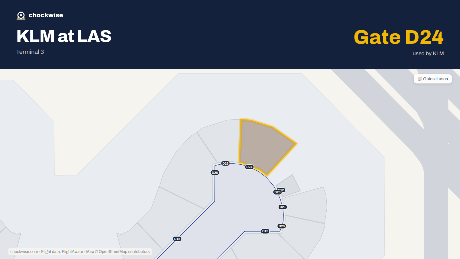 Map of LAS with the gates KLM uses highlighted: D24.