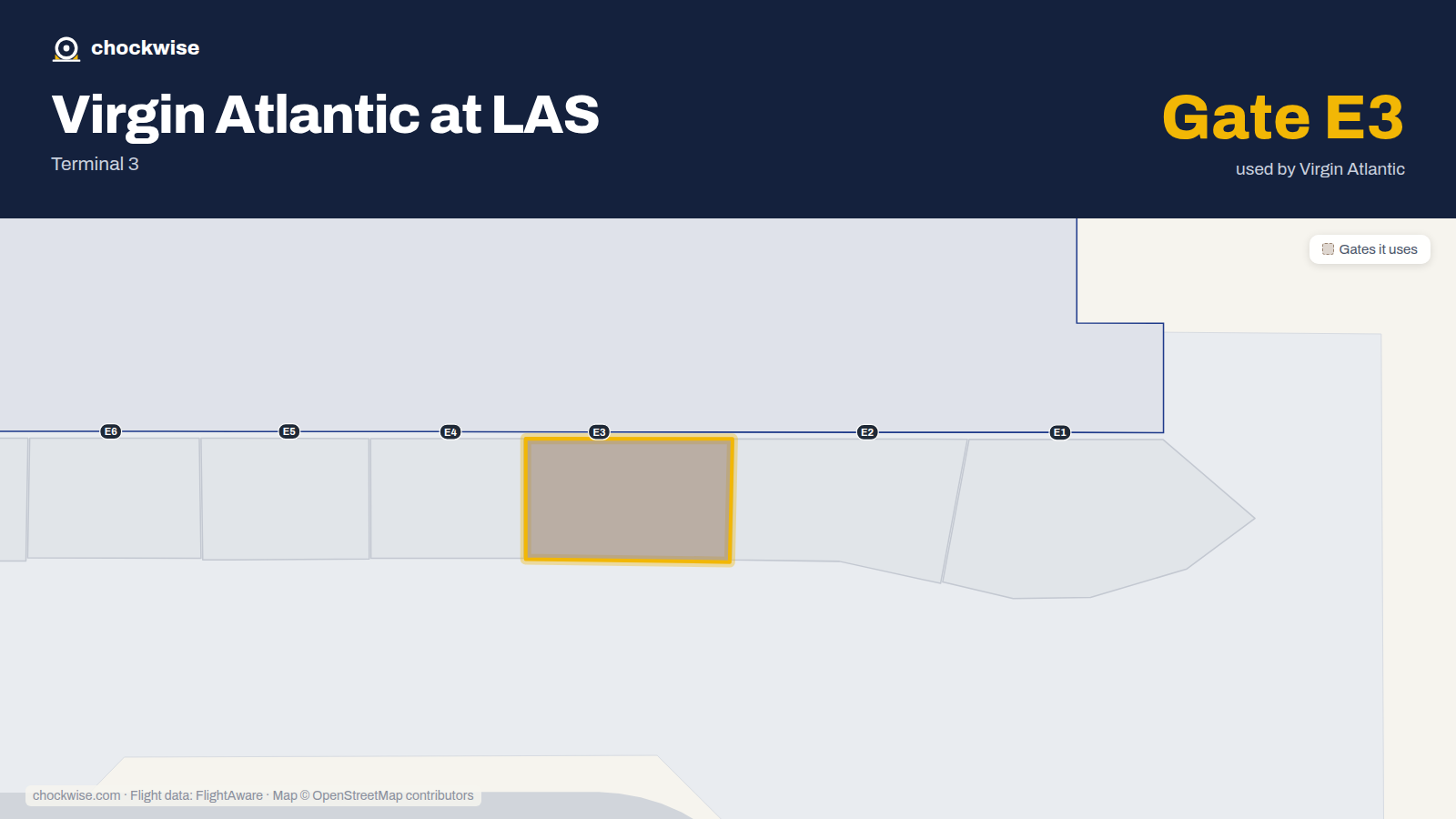 Map of LAS with the gates Virgin Atlantic uses highlighted: E3.