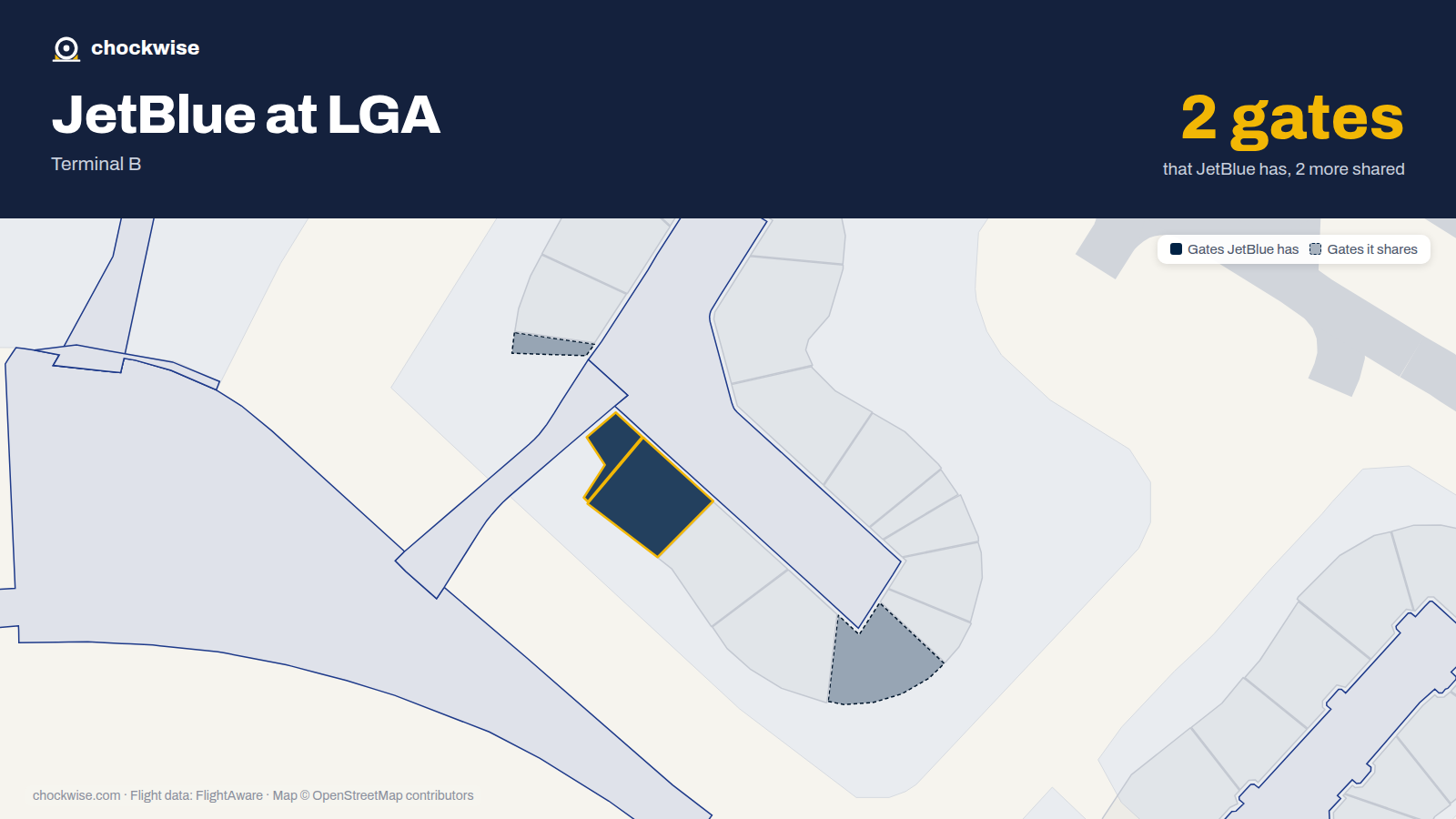 Map of LGA with the gates JetBlue uses highlighted: 58 and 59.