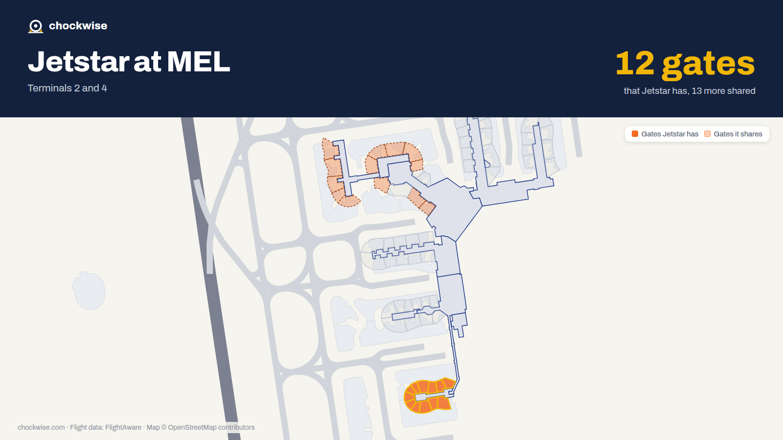 Map of MEL with the gates Jetstar uses highlighted: 4-41, 4-42, 4-43, 4-44, 4-45, 4-46, 4-47, 4-48 and 4 more.